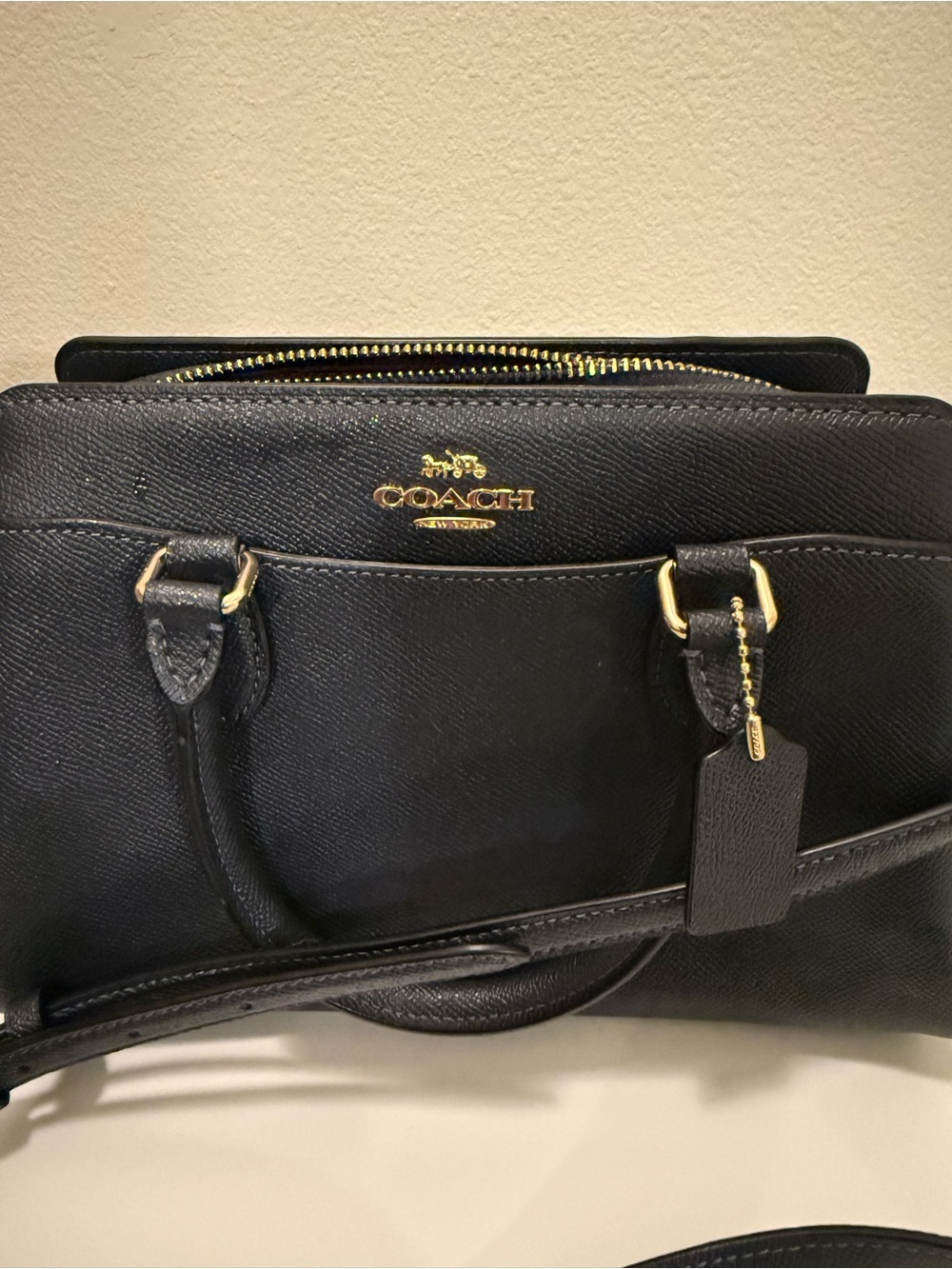 Coach Navy Blue Leather Satchel with Gold Hardware